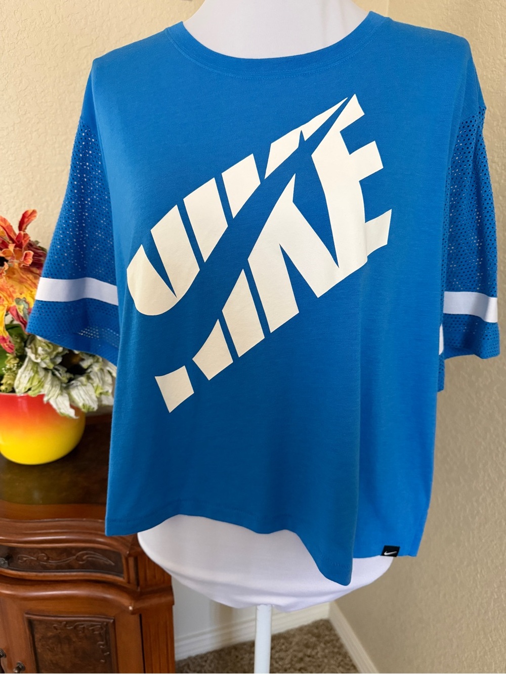 Nike Blue Cropped Tee with White Logo